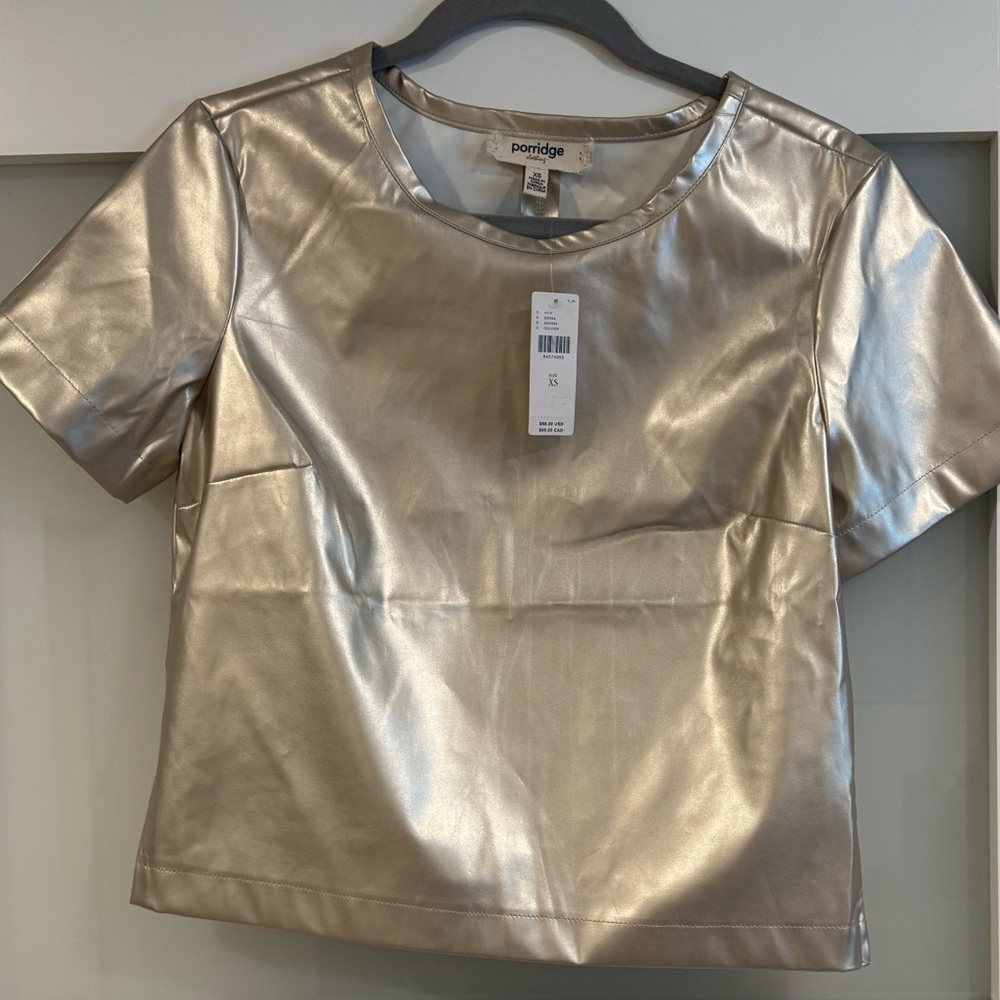 Porridge Collin Faux-Leather Short-Sleeve Top - Picture 2 of 7